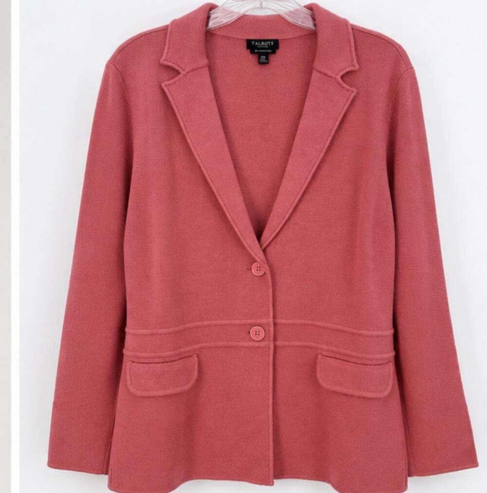 Talbots Plus Petite 2Xp Coral Pink 100% Merino Wool Knit Blazer Cardigan NEW